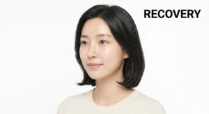 회복된 맑은 피부를 가진 여성 모델의 모습